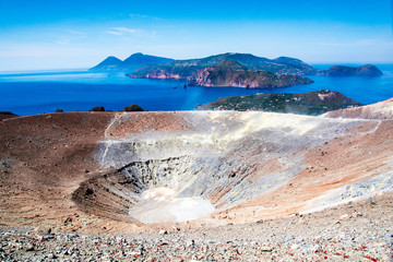 Vulcano crater and a view over Lipari and Salina