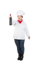 LWTWL0002246 Attractive Young Chef Or Waiter Holding Champagne Bottle