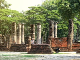 Archaeological site at wat Si Chum temple, one of  popular tourist attractions and famous landmarks in Sukhothai historical park, Sukhothai, Thailand. UNESCO world heritage city.  On Sep 28, 2019.