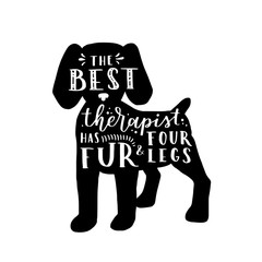 Wall Mural - Dog hand written lettering. Brush lettering quote about the dog. Phrase about pet. Vector motivational saying with dog silhouette on white isolated background