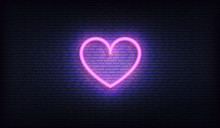 Heart Neon Sign. Glowing Bright Purple Heart Signboard