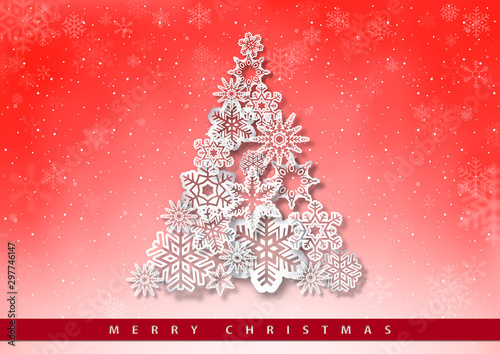 Christmas Greeting Card with Christmas Tree Formed from Paper Snowflakes - Ab...