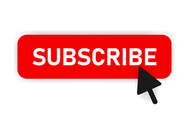 Poster - Button subscribe of red design and mouse on it. White background. Vector illustration.