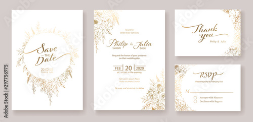 Cuadros en Lienzo Gold Wedding Invitation, save the date, thank you, rsvp card Design template