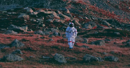 Wall Mural - astronaut looking for a new home, traveling on other planets to find a place for humanity