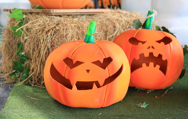 Halloween pumpkins decoration for background.