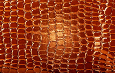 Wall Mural - Abstract image of brown crocodile leather, as background. Top view surface in backdrop.