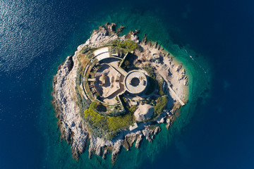 aerial view of Mamula island fort, Boka Kotorska bay of Adriatic sea