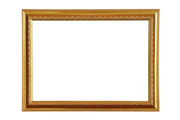 Gold picture frame isolated on white background.