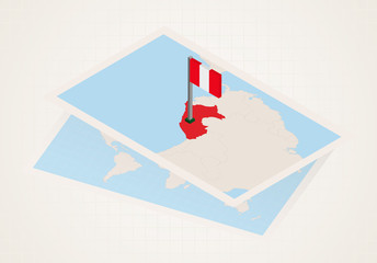 Peru selected on map with isometric flag of Peru.