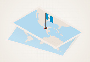 Guatemala selected on map with isometric flag of Guatemala.