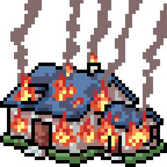 Wall Mural - vector pixel art house burn