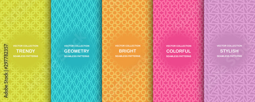 Fotografía Collection of colorful geometric simple seamless patterns - bright symmetric textures