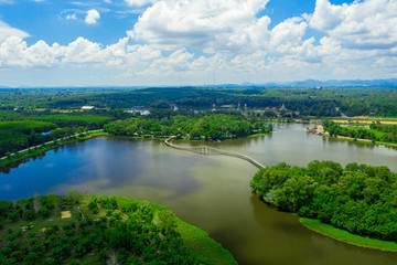 Naklejka na meble Aerial view of natural reservoir with green nature in Chumphon province, Thailand.