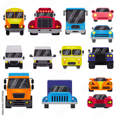 Cuadros en Lienzo Car vector front view auto delivery transport offroad automobile vehicle illustr