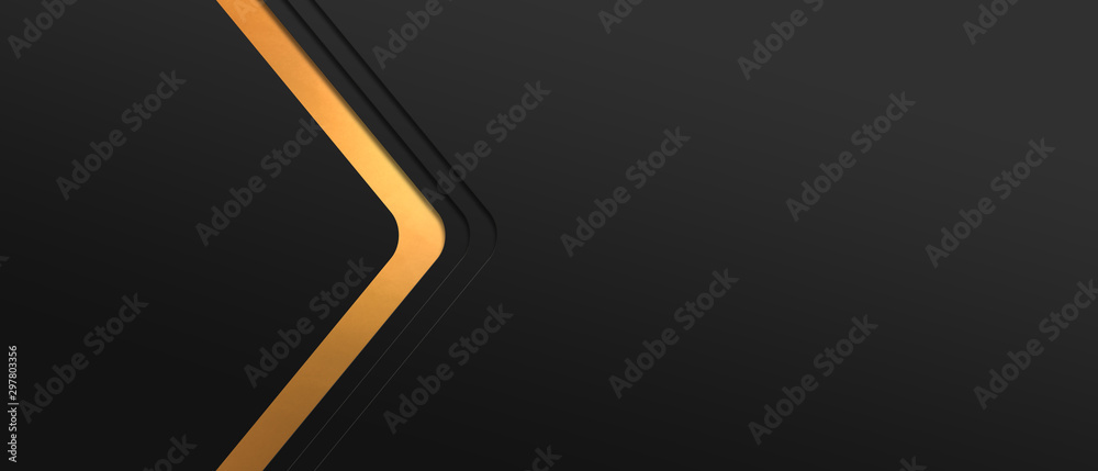 Abstract polygonal geometric banner with gold triangle shapes. Luxury dark blue with gold. Grey paper material layer with gold stripe background. 3d render