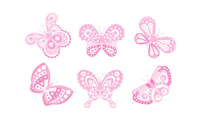 Poster - Beautiful Flying Butterflies Collection, Adorable Pink Insects Vector Illustration