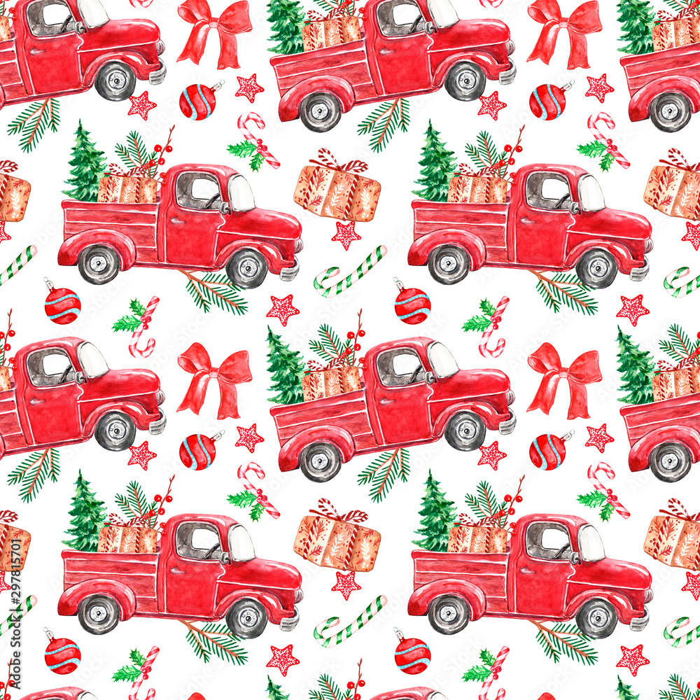 stock-illustration „watercolor christmas seamless pattern with red