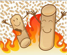 Couple Of Cheerful Pellets On Flame Background