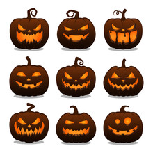 Set Of Dark Pumpkins For Halloween Celebration