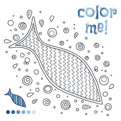 Canvas Print - Coloring book page for children with outlines of fish