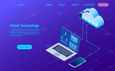 Wall Mural - modern cloud technology and networking concept. Online computing technology. Big data flow processing concept, Internet data services vector illustration