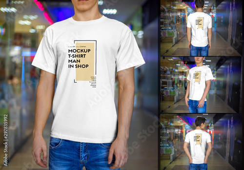 Download Men S T Shirt Mockup Set With Blurred Background Stock Template Adobe Stock