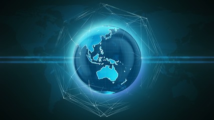 Aufkleber - Asia and Australia on world globe rotating planet with business network lines