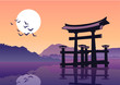 The Torii famous landmark of Japan,silhouette style,vector illustration