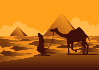 Wall Mural - Pyramid famous landmark of Egypt,silhouette style,vector illustration