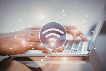 Poster - Illustration of wifi icon with electronic connections