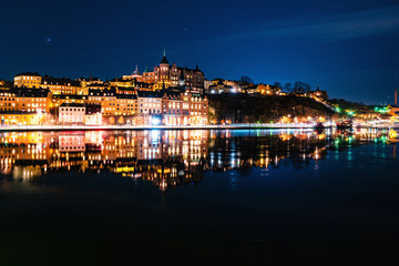 Wall Mural - View of Sodermalm in Stockholm, Sweden with illuminated historical buildings