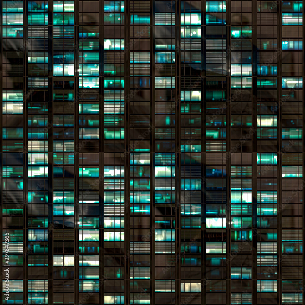 .265/5000.Building facade at night with some windows illuminated and ...