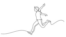 Happy Running Man. Continuous One Line Drawing