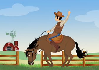 Poster - illustration of man on a rodeo horse