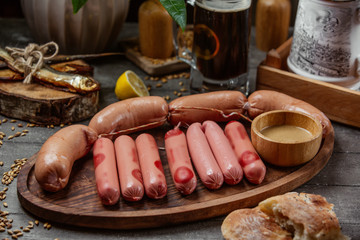 Wall Mural - sausage set on wooden board