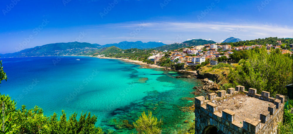Scenic Palinuro with amazing beaches. tranquil summer holidays in beautiful Cilento National park. Italy - obrazy, fototapety, plakaty 