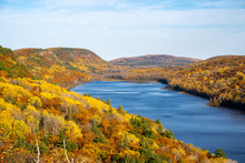 Lake Of The Clouds In The Fall With Beautiful Autumn Leaves On The Trees, In Porcupine Mountains Michigan