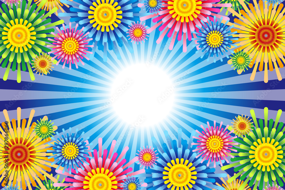 ベクターイラスト背景壁紙 カラフル 集中線 効果線 放射状 お花 フラワー 無料素材 フリーサイズ Wall Mural Tomo00