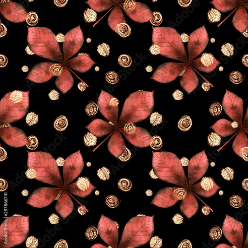 Red chestnut leaves seamless background. Autumn pattern