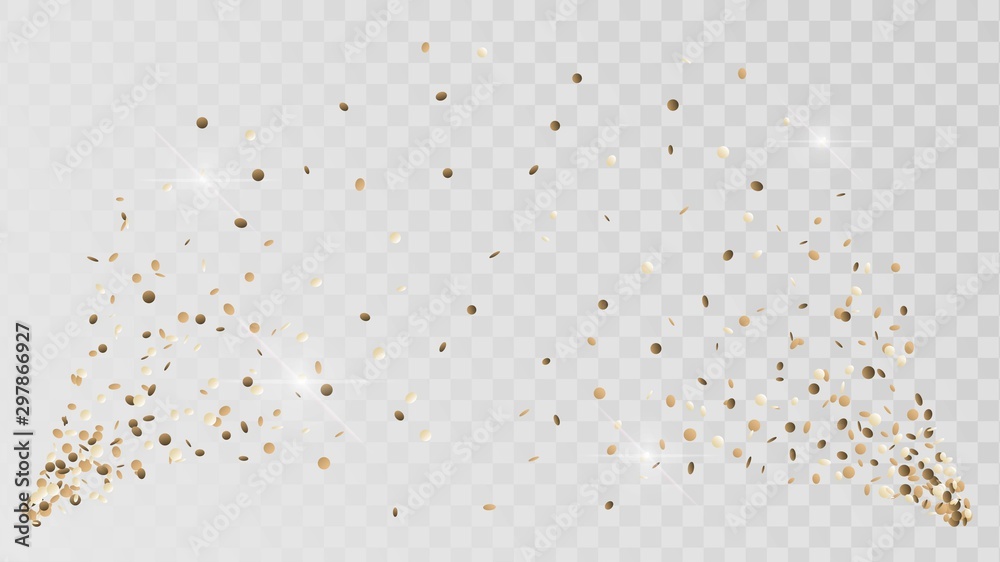 Shot of golden confetti crackers on a transparent background, celebration and celebration, gold decoration, rain of coins - obrazy, fototapety, plakaty 