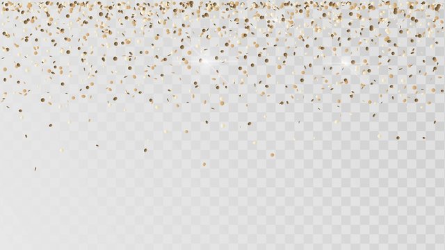 Falling golden confetti on a transparent background, celebration and festival, gold decoration, rain of coins