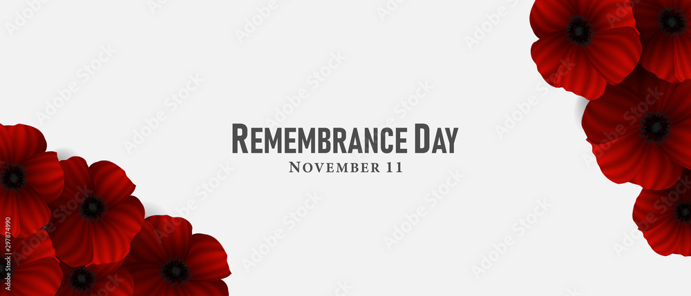 November 11, Remembrance day, A poppy flower design Billboard, Poster, Social Media template vector Illustration - obrazy, fototapety, plakaty 