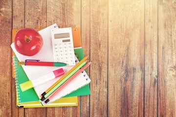 Sticker - School supplies with an apple on top - isolated image