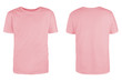 Men's pink blank T-shirt template,from two sides, natural shape on invisible mannequin, for your design mockup for print, isolated on white background...
