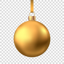 Realistic  Gold  Christmas  Ball  Isolated On White Background.