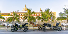 Horse Carriage In Old City Cartagena Colombia Caribbean