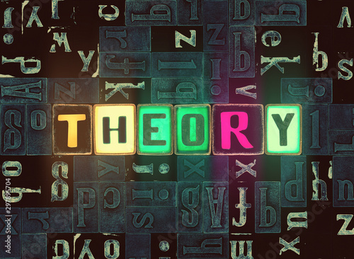 Cuadros en Lienzo Theory word as neon glow letter with lights