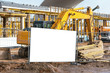 © Bonsales - yellow excavator working on dirty construction site steel fence white mock-up