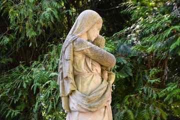 Angel statue in cemetery. Religious beliefs